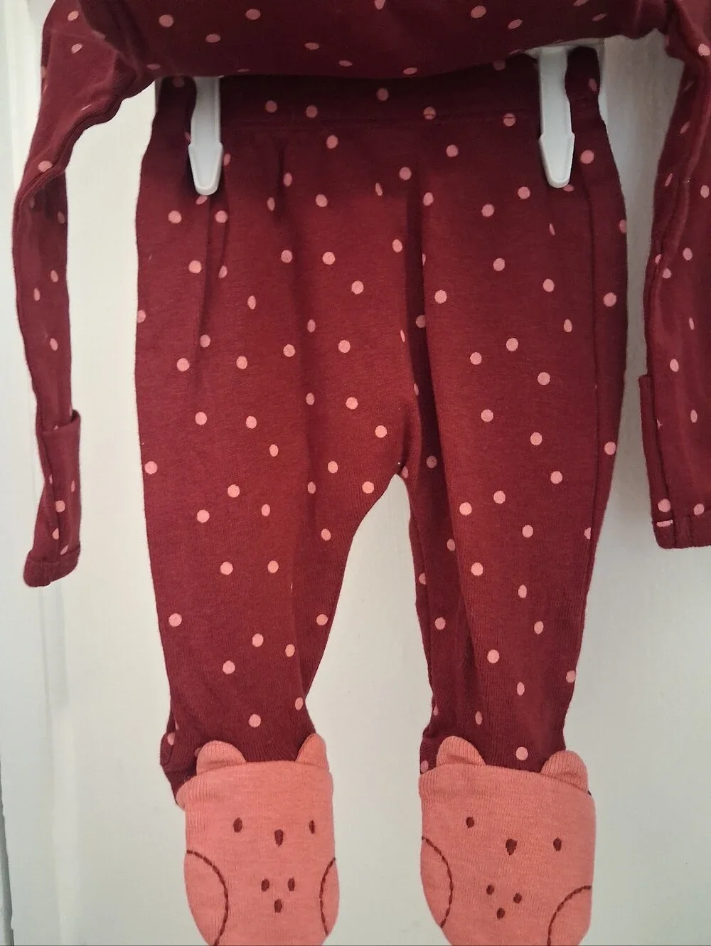 Carter's Burgundy and Soft Pink Polka Dot Long-Sleeve One-Piece with Headband
